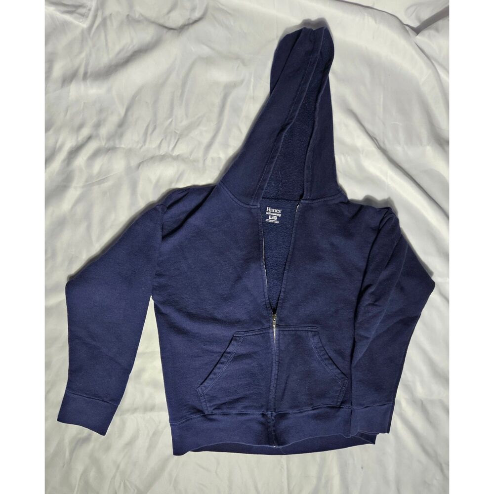 Navy blue zip hoodie, Hanes Soft Sweats, Sz Kids L